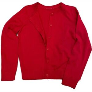 Red Cardigan with Flower Buttons